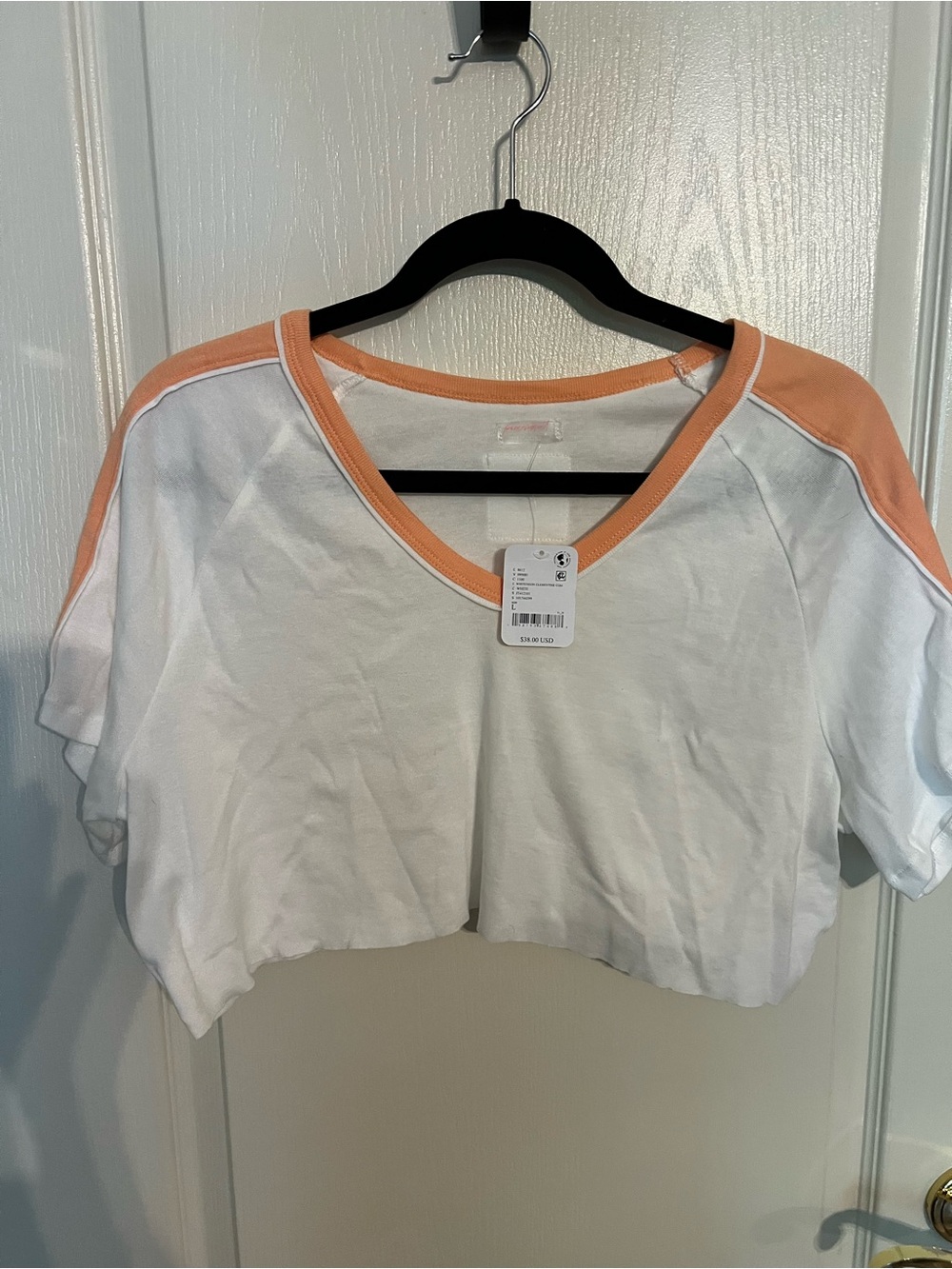Free People Movement Sporty Cropped Tee In White/Neon Clementine NWT Size L